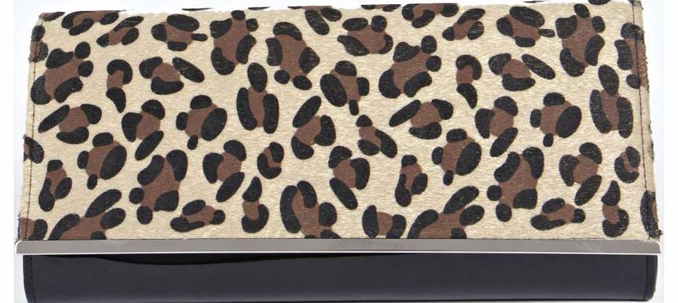 Hannah Leopard Print Faux Pony Clutch - multi