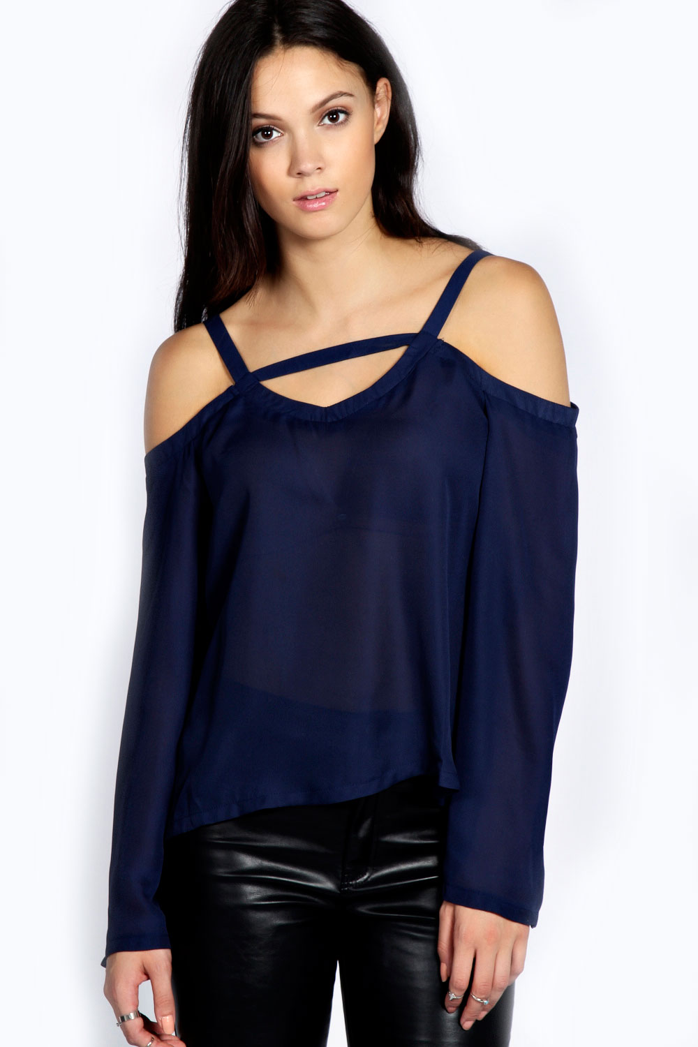 Isla Cut Out Detail Blouse - navy azz23438