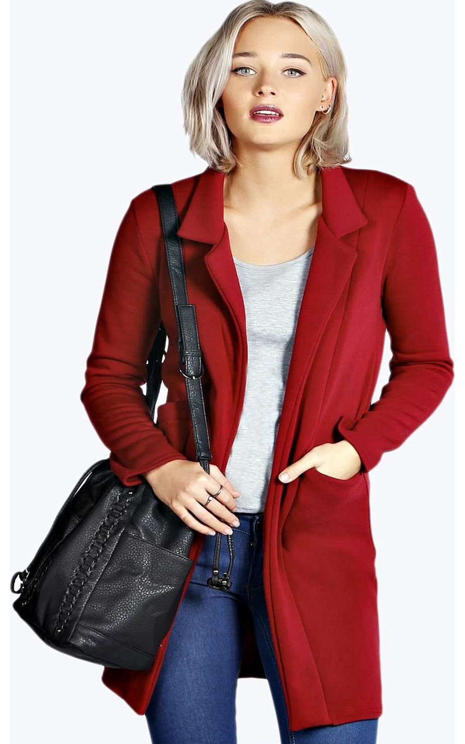 Jya Fleece Lined Duster Coat - wine azz17427