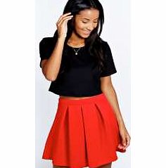 boohoo Katty Scuba Box Pleat Skater Skirt - red azz47865