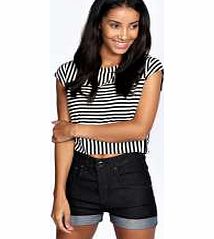 Kelly High Waisted Denim Tube Shorts - black