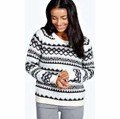 Lara Pattern Crew Neck Jumper - charcoal azz24063