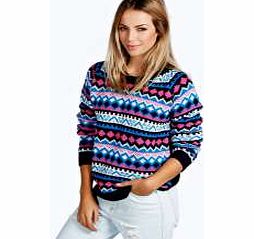 Lara Pattern Crew Neck Jumper - navy azz24063