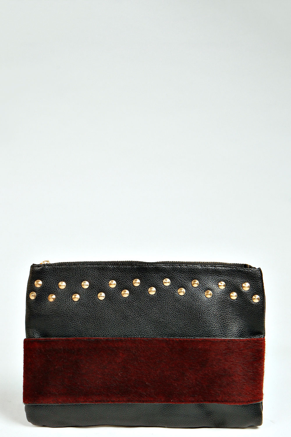 Lauren Faux Fur Detail Clutch Bag - berry