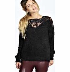 Laylar Lace Yoke Fluffy Knit Jumper - black