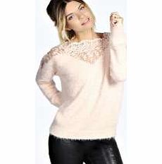 Laylar Lace Yoke Fluffy Knit Jumper - blush