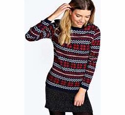 Megan Snowflake Fairisle Jumper - navy azz21271