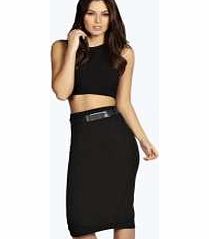 boohoo Metal Belt Scuba Midi Skirt - black azz12811