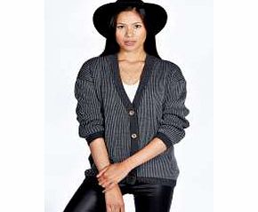 Millie Rib Knit Cardigan - charcoal azz23151