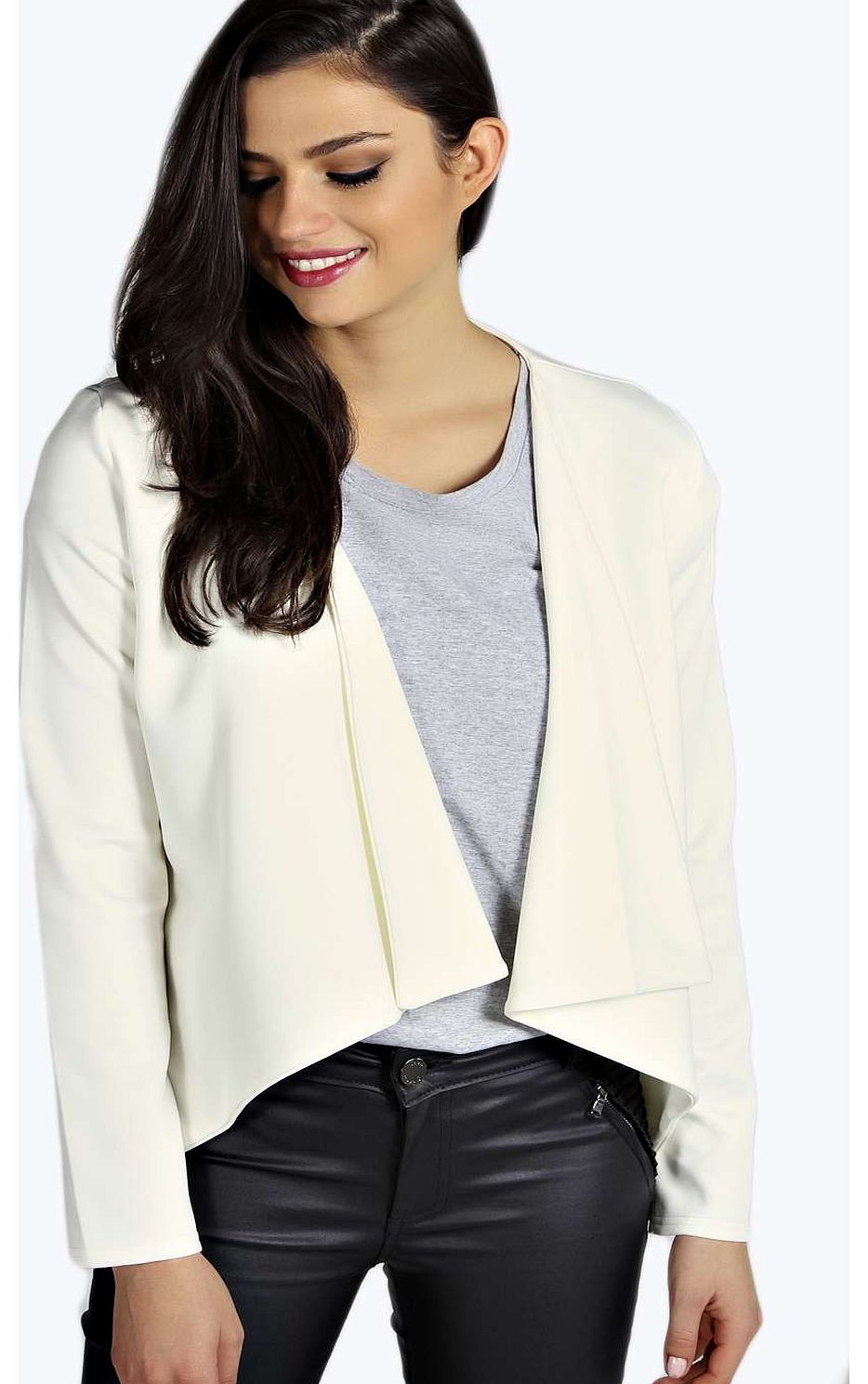 Olivia Drape Front Crop Blazer - cream azz17426