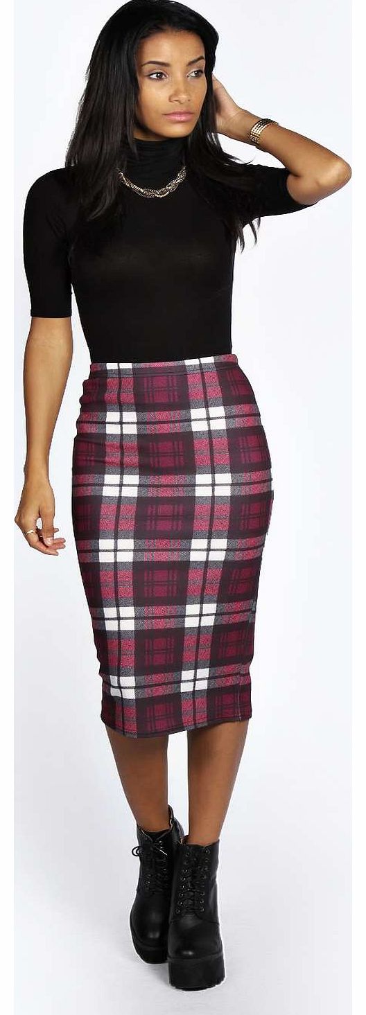 boohoo Pheobe Tartan Check Midi Skirt - berry azz18520