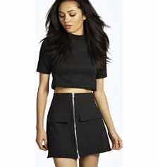 boohoo Pocket Front Zip Detail A Line Mini Skirt -