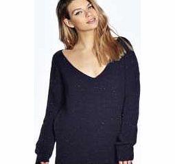 Sammy NEP Yarn Oversized V Neck Jumper - navy