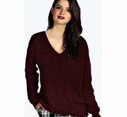 Sammy NEP Yarn Oversized V Neck Jumper - wine