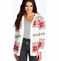 Sara Snowflake Fairisle Cardigan - cream azz23199