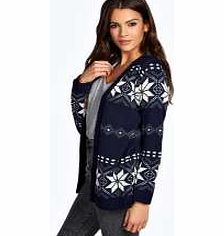 Sara Snowflake Fairisle Cardigan - navy azz23199