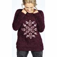 Sarah Fluffy Snowflake Jumper - burgundy azz24153