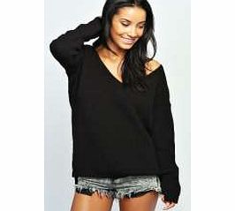 Sasha Oversized V Neck Jumper - black azz22128