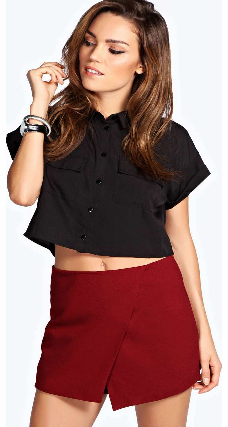 Talia High Waisted Woven Crepe Skort - wine