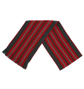 Fario Red and Grey Stripe Tassle Scarf