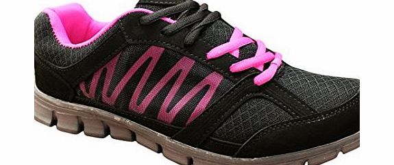 Womens Boston Athletics Shock Absorbing Running Gym Trainers Sizes 3-8-Black / White-6