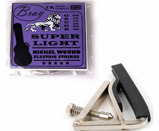 Super Light Nickel Wound Electric Guitar Strings (08 - 38) + BONUS Chrome Finish Screw Capo - Perfect For Fender, Gibson, Ibanez, Yamaha & Fender Electric Guitars - Includes Vinyl Sticker