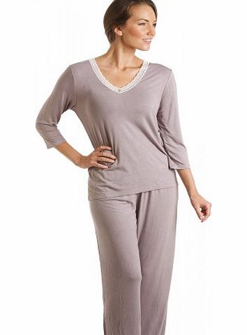 Camille Womens Ladies Luxury Taupe Long Length Pyjama Set 10-20 18/20