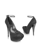 Black Lace and Satin Platform Pump Shoes