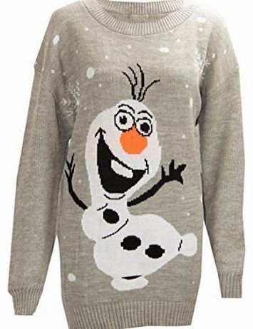 F61 NEW WOMENS SNOW NOVELTY OLAF FROZEN LADIES MEN UNISEX PLUS SIZE XMAS JUMPER (M/L (UK12-14), OLAF LIGHT GREY)