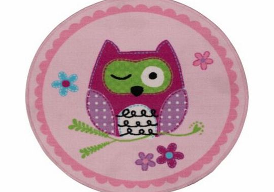 Owl Kids Rug - 80cm Diameter - Pink