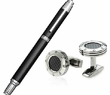  PRINCETON ROLLERBALL PEN & STAINLESS STEEL DAYTONA CUFFLINKS MENS SET