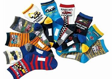 Boys Kids Children Toddlers 10-Pack Trainer Socks CARS Set B (UK Kids Size 6 to 10)