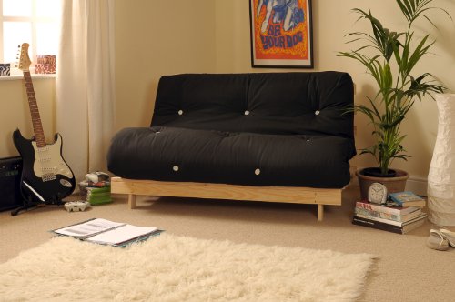 4ft6 (135cm) Double Wooden Futon with BLACK Mattress