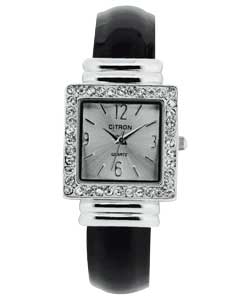 Ladies Black Strap Rectangular Dial Watch