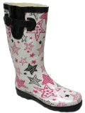 Reni Ladies Star Print Rubber Wellingtons - Wht/Pink/Blk - 5 UK