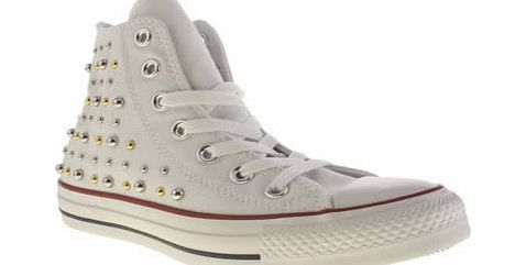 White  Silver All Star Canvas Studs Hi