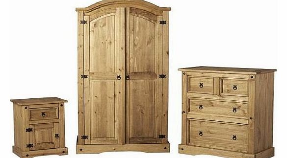 Mexican Pine Trio Set, Wardrobe, Chest & Bedside