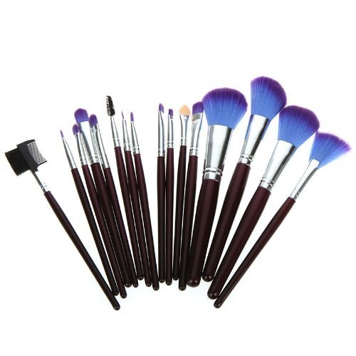 16pcs Professional Make Up Brushes Eyeshadow Eyebrow Eyelash Eyeliner Lip Powder Blush Face Brush Powder Foundation Tool Wooden Handle +Leather Case Case Pouch Bag Pink (16Pcs Purple)