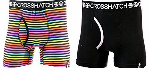 MENS CROSSHATCH BLACK MULTICOLOURED STRIPE BOXER SHORT GIFT PACK S M L XL XXL