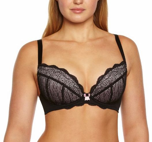 Womens Roxie Plunge Plain Everyday Bra, Black (Black/Sherbet), 28G