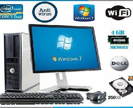 Dell Windows 7 - Dell OptiPlex Computer Tower with Large 19`` LCD TFT Flat Panel Monitor - Powerful Intel Core 2 Duo Processor - Massive 250GB Hard Drive - 4GB RAM - DVD - Wireless Internet Ready - Keyboard