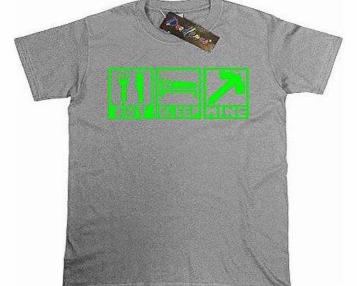 Childs Gamer T-Shirt Eat Sleep Mine (Medium Age 7-8 30`` Chest, Sport Grey)