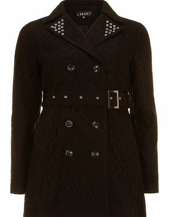 Womens Chase 7 Black Eyelet Trench Coat- Black