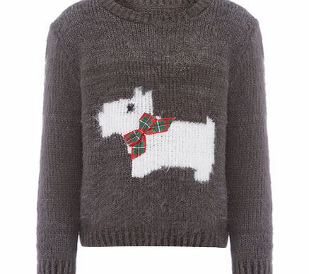 Womens Childrens Scottie Dog Jumper- Blue