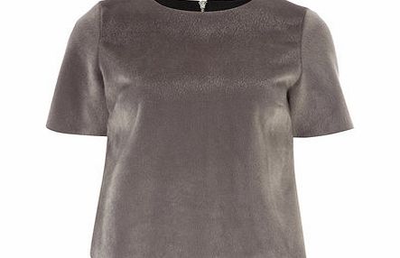 Womens Grey Ponyskin Short Sleeve Tee- Grey