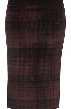 Dorothy Perkins Womens Plum Check Print Velvet Pencil Skirt-