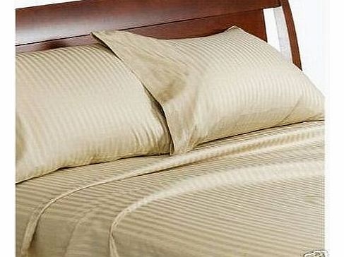 7Pc King Beige Stripe 1500 Thread Count Egyptian Cotton Set - Includes Sheet Set & Duvet Set