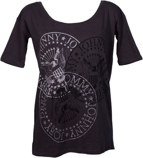 Ladies Diamante Ramones Popper Tee from