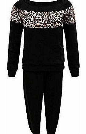 Envy Boutique  WOMENS LADIES CELEB JESSICA WRIGHT JOGGING SUIT BLACK LEOPARD PRINT TRACKSUIT BLACK SM