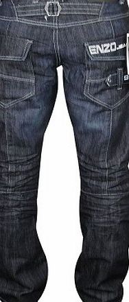 Enzo Mens Designer Enzo EZ243 EZ244 Jeans 30 Regular Dark Wash (EZ244)